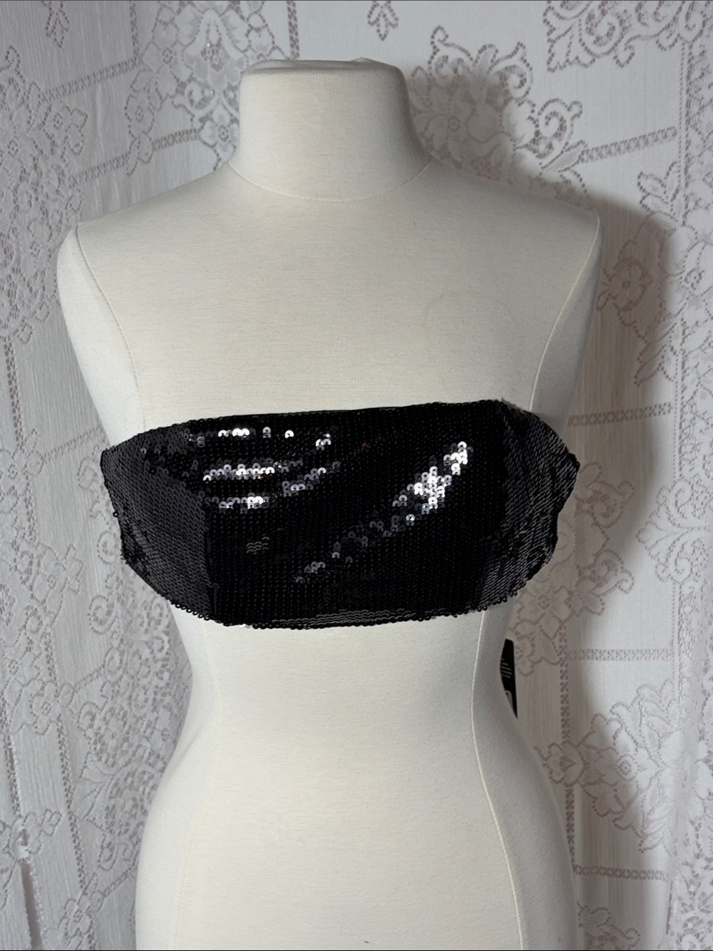 Fashion Nova Black Sequin Bandeau Crop